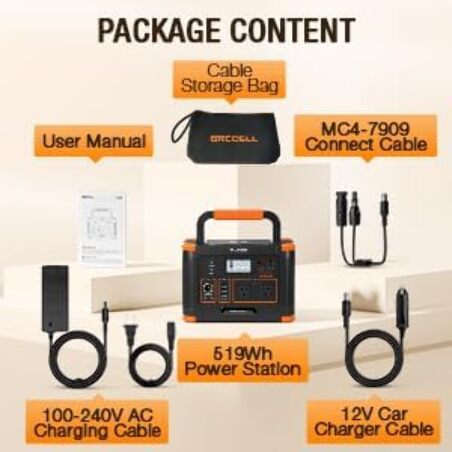 GRECELL Portable Power Station 500W, 519Wh/140400mAh