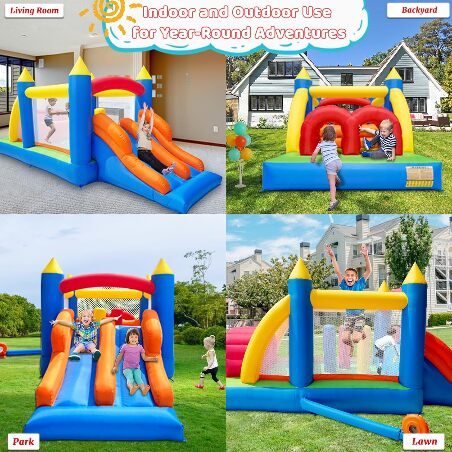 Inflatable Obstacle Bounce House with Dual Racing Slides