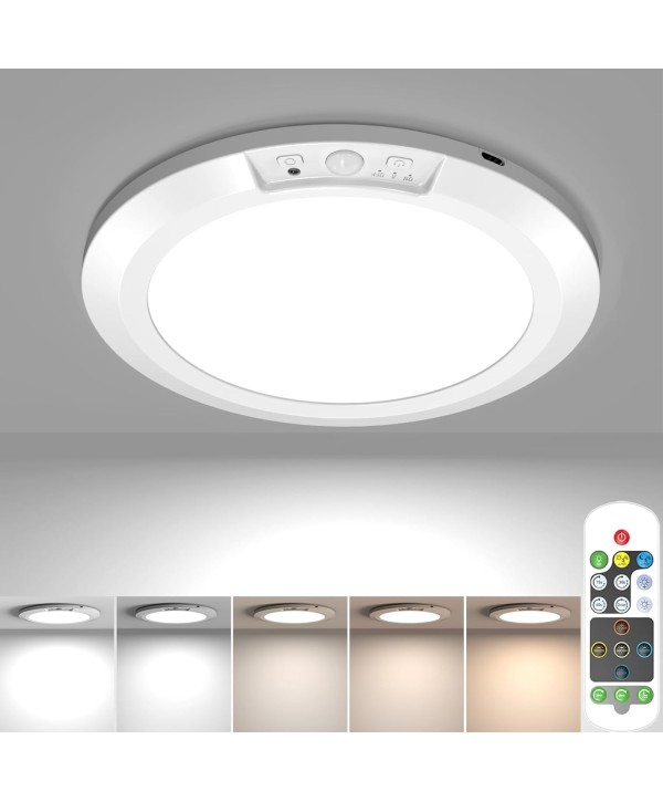 USB Rechargeable Motion Sensor Ceiling Light, Battery Operated Magnetic Closet Light with Remote 5 Color Temperatures Dimmable