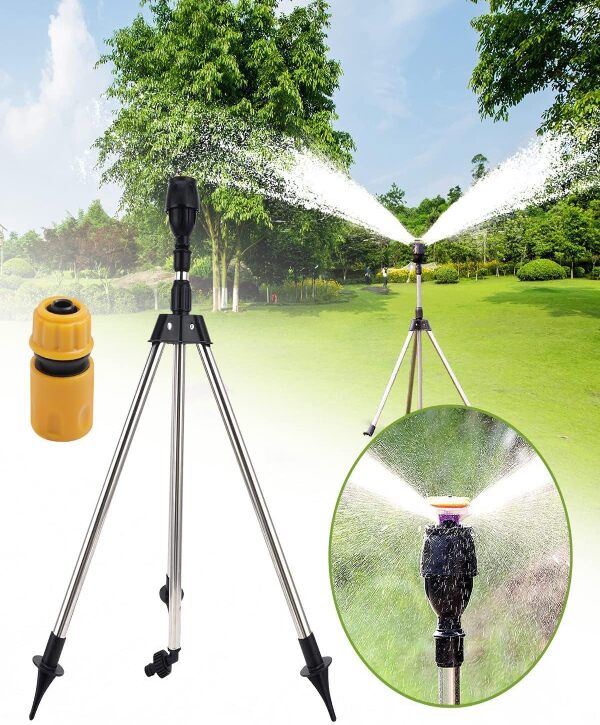 Rotating Tripod Sprinkler, 360 Degree Automatic Rotating Irrigation Stand, Tripod Water Sprinkler for Lawn