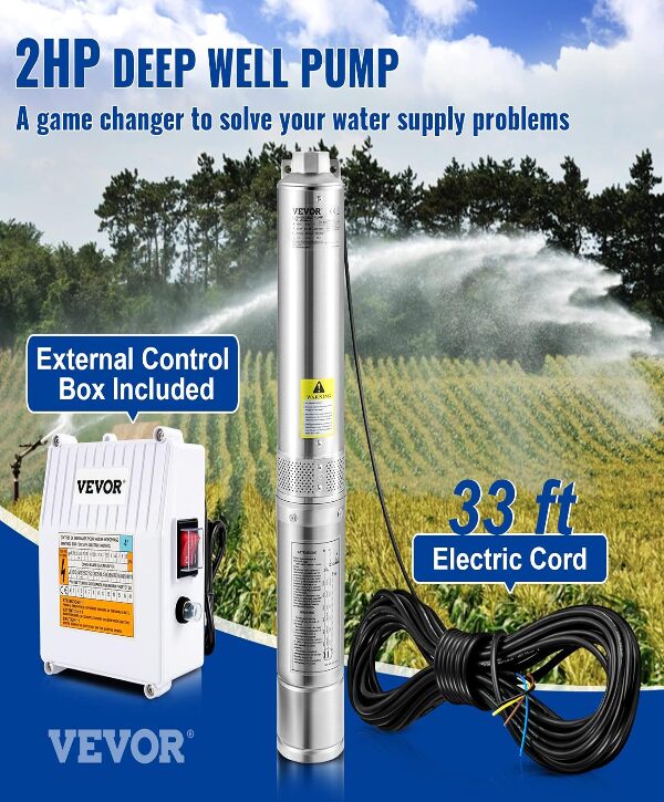 VEVOR Deep Well Submersible Pump, 2HP 230V/60Hz