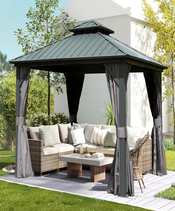 Domi 10'x10' Hardtop Gazebo, Outdoor Metal Gazebo with Galvanized Steel Double Roof