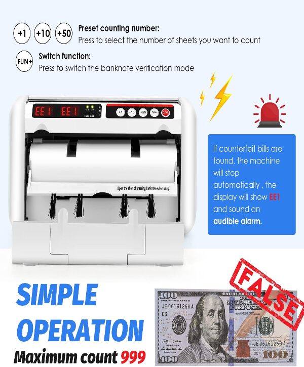Battery Operated Bill Counter Machine, Portable Rechargeable Money Counter with UV MG Detection